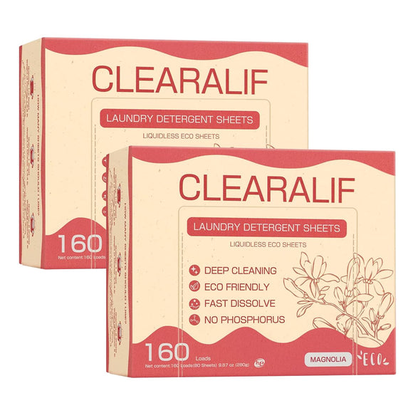 CLEARALIF Laundry Detergent Sheets Up to 320 Loads, Magnolia - Great For Travel,Apartments, Dorms,Laundry Detergent Strips Eco Friendly & Hypoallergenic - 2 PACK