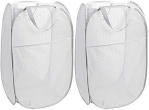 Handy Laundry Mesh Popup Hamper – 2-Pack Foldable Lightweight Basket for Washing – Durable Clothing Storage for Kids Room, Students College Dorm, Home, Travel & Camping – White Pop-up Clothes Hamper