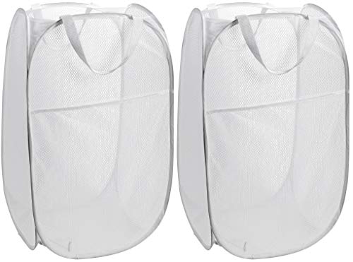 Handy Laundry Mesh Popup Hamper – 2-Pack Foldable Lightweight Basket for Washing – Durable Clothing Storage for Kids Room, Students College Dorm, Home, Travel & Camping – White Pop-up Clothes Hamper