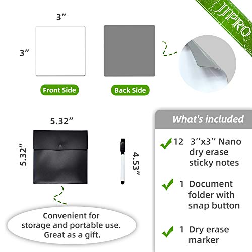 Dry Erase Sticky Notes. Reusable Whiteboard Stickers 3x3 12 Pack. Suitable for All Smooth Surface. Great for Labels, Lists, Reminders and Decals.