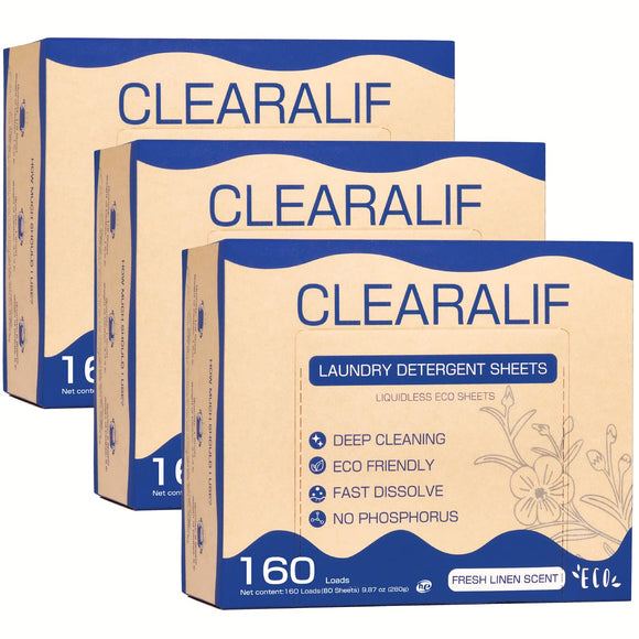 CLEARALIF Laundry Detergent Sheets (480 Loads), Fresh Linen,Great For Travel,Apartments, Dorms,CLEARALIF Laundry Detergent Strips Eco Friendly & Hypoallergenic (Pack of 3)